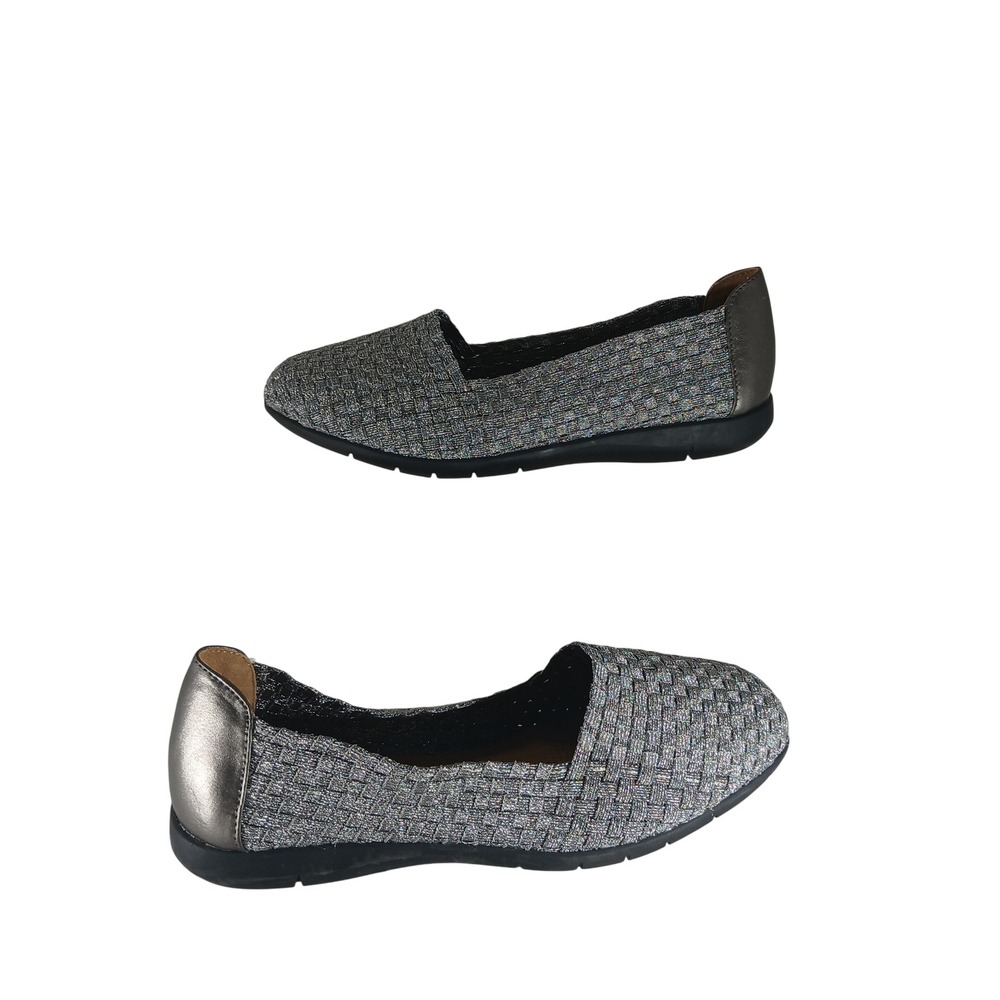 Bethany Flat 8M Silver Woven Metallic Comfort Ballet Shoes Shimmer Career